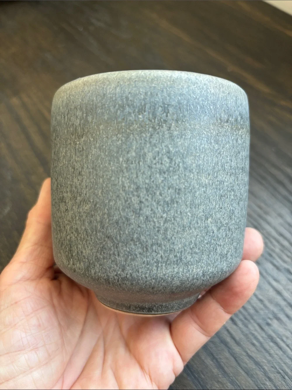 West Elm glazed stoneware Kanto mugs- set of 3, gray/blue, 3.75” tall